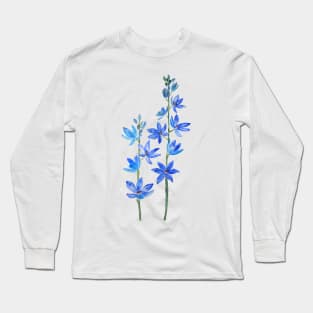 blue lady orchid flower watercolor Long Sleeve T-Shirt